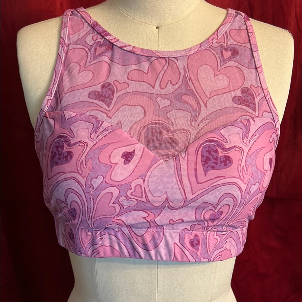 Silverwind Purple and Pink Pride Heart Crop Top Sports Bra NWOT